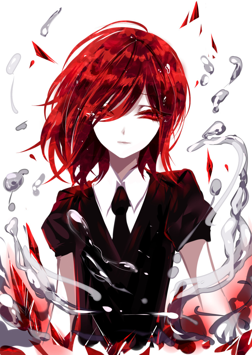 absurdres androgynous highres houseki_no_kuni puffy_short_sleeves puffy_sleeves red_eyes redhead sheya shinsha_(houseki_no_kuni) short_sleeves solo upper_body