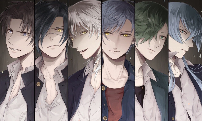 6+boys heshikiri_hasebe ichigo_hitofuri kousetsu_samonji male_focus multiple_boys piisuke_(aishitenaiabc) shokudaikiri_mitsutada touken_ranbu tsurumaru_kuninaga uguisumaru