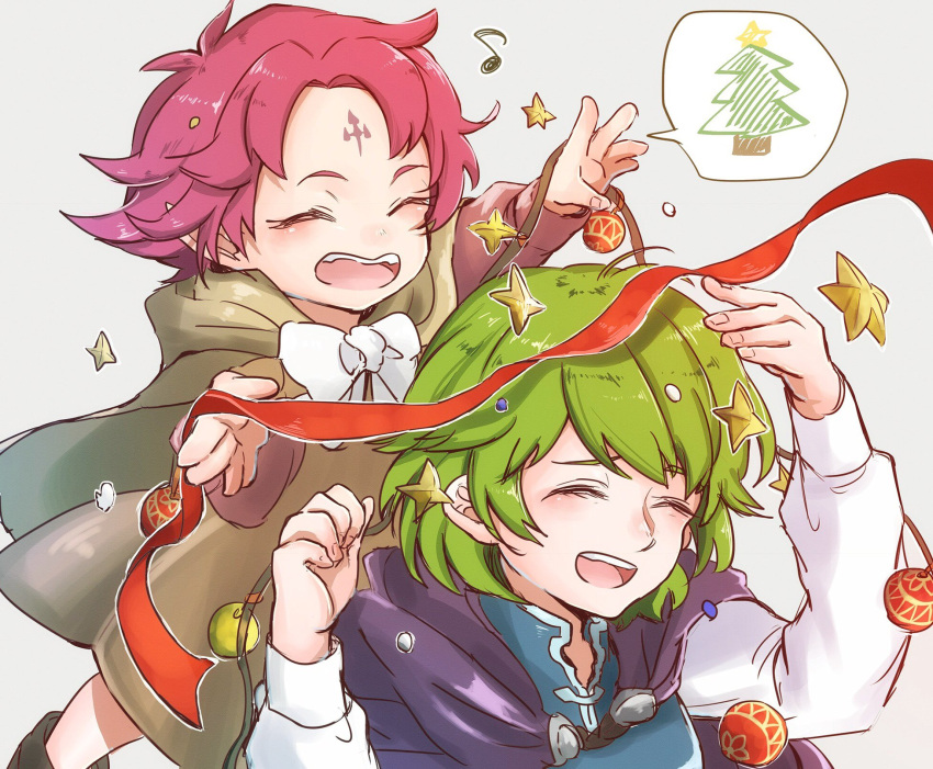 2girls blush closed_eyes dress fa facial_mark fire_emblem fire_emblem:_fuuin_no_tsurugi fire_emblem:_rekka_no_ken fire_emblem_heroes flower forehead_mark green_hair hairband highres hoshigaki_(hsa16g) mamkute multiple_girls nino_(fire_emblem) open_mouth pink_hair pointy_ears purple_hair short_hair smile