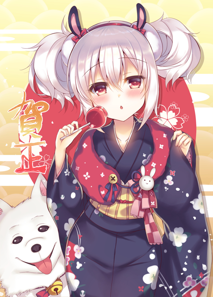 1girl azur_lane commentary_request highres japanese_clothes kimono laffey_(azur_lane) looking_at_viewer silver_hair smile solo suzune_rena