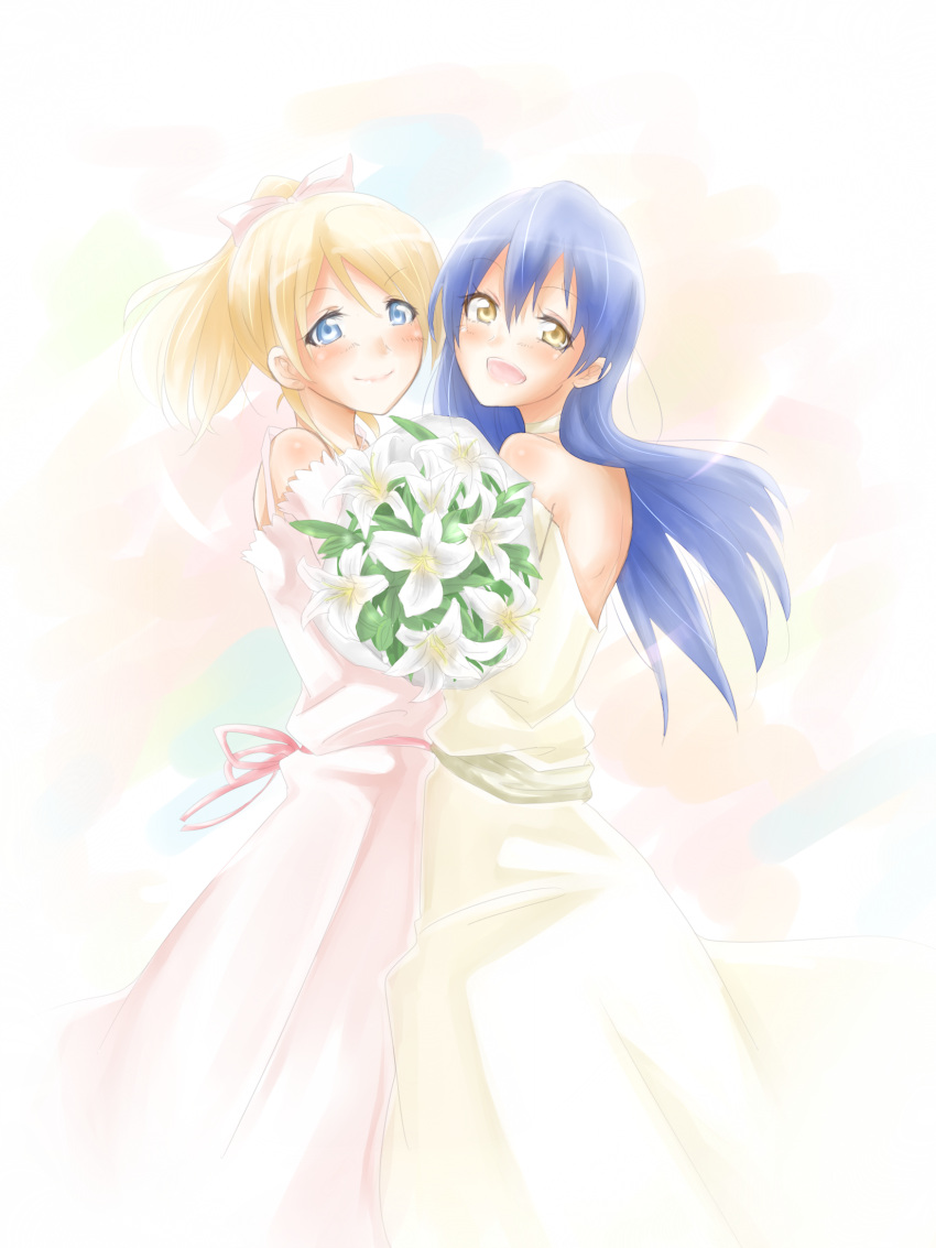 ayase_eli highres love_live! love_live!_school_idol_project sakura_ai_ke sonoda_umi wedding wife_and_wife yuri