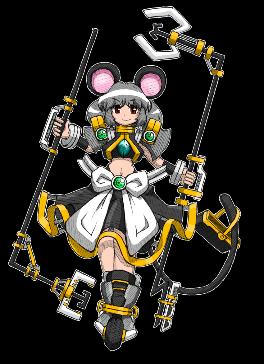 1girl animal_ears bag dowsing_rod graphite_(medium) grey_hair highres mechanical_pencil mouse_ears mouse_tail nazrin pencil red_eyes solo tail touhou traditional_media uwa_(rakko)