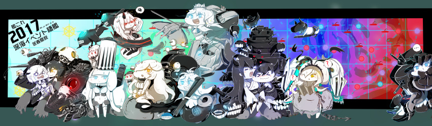 absurdres abyssal_twin_hime_(black) abyssal_twin_hime_(white) aircraft_carrier_hime aircraft_carrier_summer_hime armor black_hair blue_eyes buried_air_defense_hime character_request chibi coat crown dress escort_hime european_hime french_battleship_hime grey_hair hair_ornament hat hi_ye highres horn japanese_clothes kantai_collection kimono long_hair long_sleeves map multiple_girls new_year night_strait_hime_(black) night_strait_hime_(white) northern_ocean_hime northern_water_hime shinkaisei-kan short_dress short_hair short_kimono short_yukata silver_hair smile string_bikini submarine_new_hime turret very_long_hair weapon yellow_eyes yukata