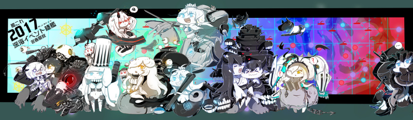 absurdres abyssal_twin_hime_(black) abyssal_twin_hime_(white) aircraft_carrier_hime aircraft_carrier_summer_hime armor black_hair blue_eyes buried_air_defense_hime character_request chibi coat crown dress escort_hime european_hime french_battleship_hime grey_hair hat hi_ye highres horn japanese_clothes kantai_collection kimono long_hair map multiple_girls night_strait_hime_(black) night_strait_hime_(white) northern_ocean_hime northern_water_hime shinkaisei-kan short_dress silver_hair string_bikini submarine_new_hime turret very_long_hair weapon yellow_eyes