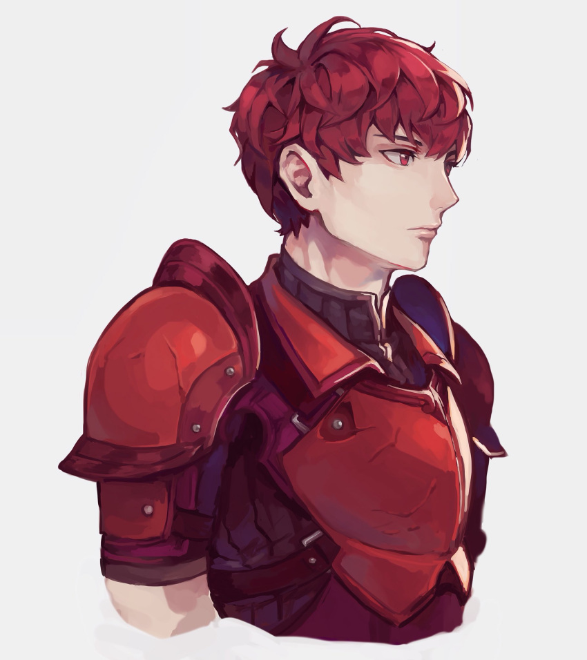 1boy armor breastplate fire_emblem fire_emblem_echoes:_mou_hitori_no_eiyuuou fire_emblem_gaiden highres lukas_(fire_emblem) male_focus pauldrons portrait red_eyes redhead simple_background solo white_background