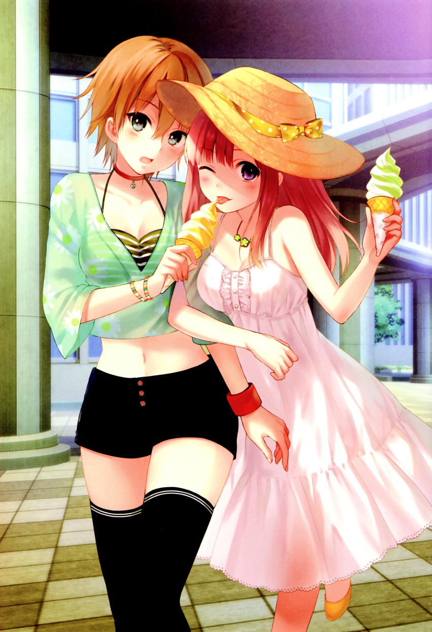 absurdres compile_heart food fukahire_sanba highres huge_filesize ice_cream kanadeko midriff nene_(omega_quintet) omega_quintet open_mouth