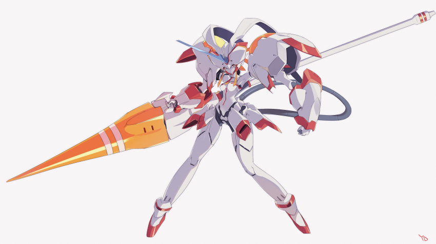 absurdres commentary_request darling_in_the_franxx highres humanoid_robot looking_at_viewer mecha polearm simple_background solo strelizia weapon yang-do