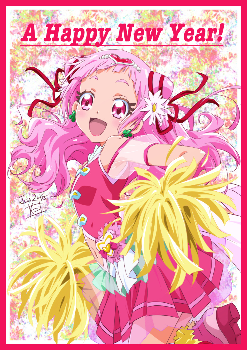 cure_yell dress hugtto!_precure long_hair nono_hana pink_hair precure red_eyes