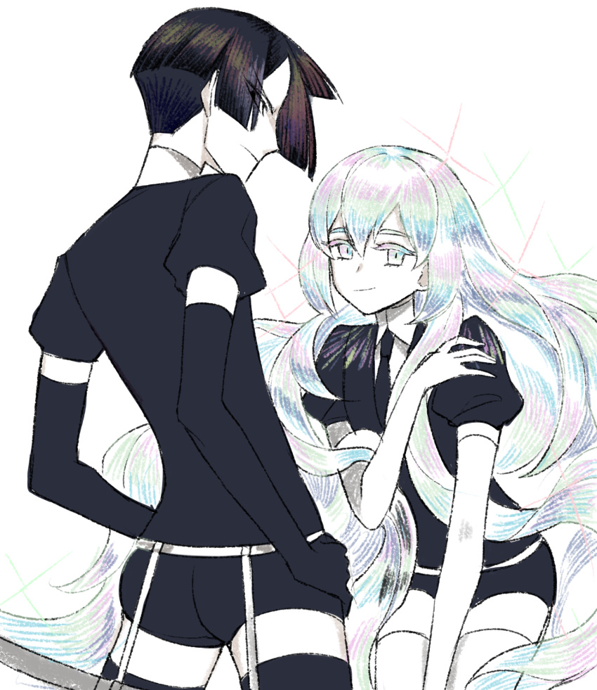 alternate_hair_length alternate_hairstyle androgynous bort cao_hong_anh diamond_(houseki_no_kuni) gem_uniform_(houseki_no_kuni) hairstyle_switch highres white_skin