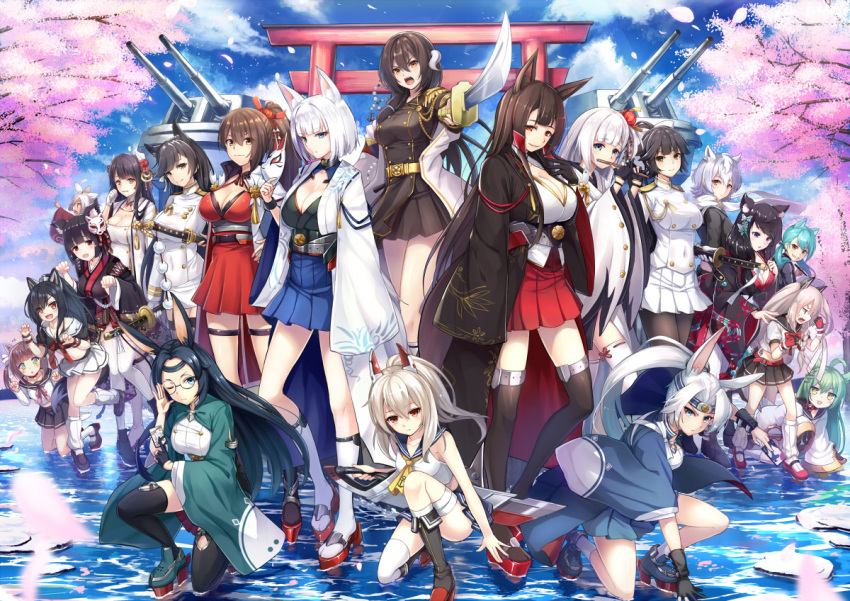 6+girls :d :o :p adjusting_eyewear ahoge aiguillette akagi_(azur_lane) akashi_(azur_lane) anchor_symbol animal_ears aoba_(azur_lane) aqua_hair atago_(azur_lane) ayanami_(azur_lane) azur_lane bare_shoulders black_coat black_gloves black_hair black_legwear black_skirt blue_eyes blue_skirt blush bracelet braid breasts brown_eyes brown_hair butterfly_hair_ornament card cherry_blossoms chrysanthemum claw_pose cleavage clouds coat collarbone commentary_request crop_top dress epaulettes fake_animal_ears falling_leaves floral_print flower flute fox_ears fox_mask fusou_(azur_lane) glasses gloves green_eyes green_hair hair_flower hair_intakes hair_ornament headband hiei_(azur_lane) hiryuu_(azur_lane) holding holding_card holding_mask holding_pen holding_weapon horns index_finger_raised instrument jacket jacket_on_shoulders japanese_clothes jewelry kaga_(azur_lane) katana kikumon kimono kneehighs kneeling large_breasts long_hair long_sleeves looking_at_viewer mask maya_(azur_lane) medium_breasts midriff mikasa_(azur_lane) military military_uniform multiple_girls music nail_polish navel neckerchief noe_noel one_eye_closed one_leg_raised open_clothes open_coat open_mouth partly_fingerless_gloves playing_instrument pleated_skirt pointing_weapon ponytail rabbit_ears red_dress red_eyes red_gloves red_skirt ribbon rudder_shoes scarf school_uniform serafuku sheath sheathed shigure_(azur_lane) shiratsuyu_(azur_lane) shoes short_hair shouhou_(azur_lane) shoukaku_(azur_lane) silver_hair single_glove skirt sky sleeveless small_breasts smile souryuu_(azur_lane) spider_lily sunlight sword tail takao_(azur_lane) tassel tasuki tattoo thigh-highs thigh_strap tongue tongue_out torii turret twintails uniform v-shaped_eyebrows very_long_hair water weapon white_coat white_gloves white_hair white_legwear white_scarf white_skirt wide_sleeves wind yamashiro_(azur_lane) yellow_eyes yugake yuudachi_(azur_lane) z_flag zettai_ryouiki zuikaku_(azur_lane)