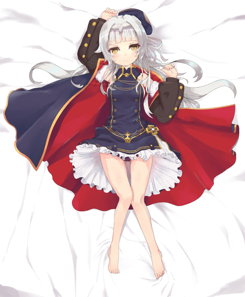 absurdres azur_lane blush breasts buttons detached_sleeves expressionless full_body hair_ornament hat highres jacket long_hair looking_at_viewer military military_uniform panties pantyshot silver_hair small_breasts underwear uniform yasuhisa_(18456628) yellow_eyes z46_(azur_lane)