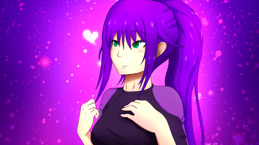 gradient_background green_eyes heart kate original ponytail purple_hair snekkestsnek
