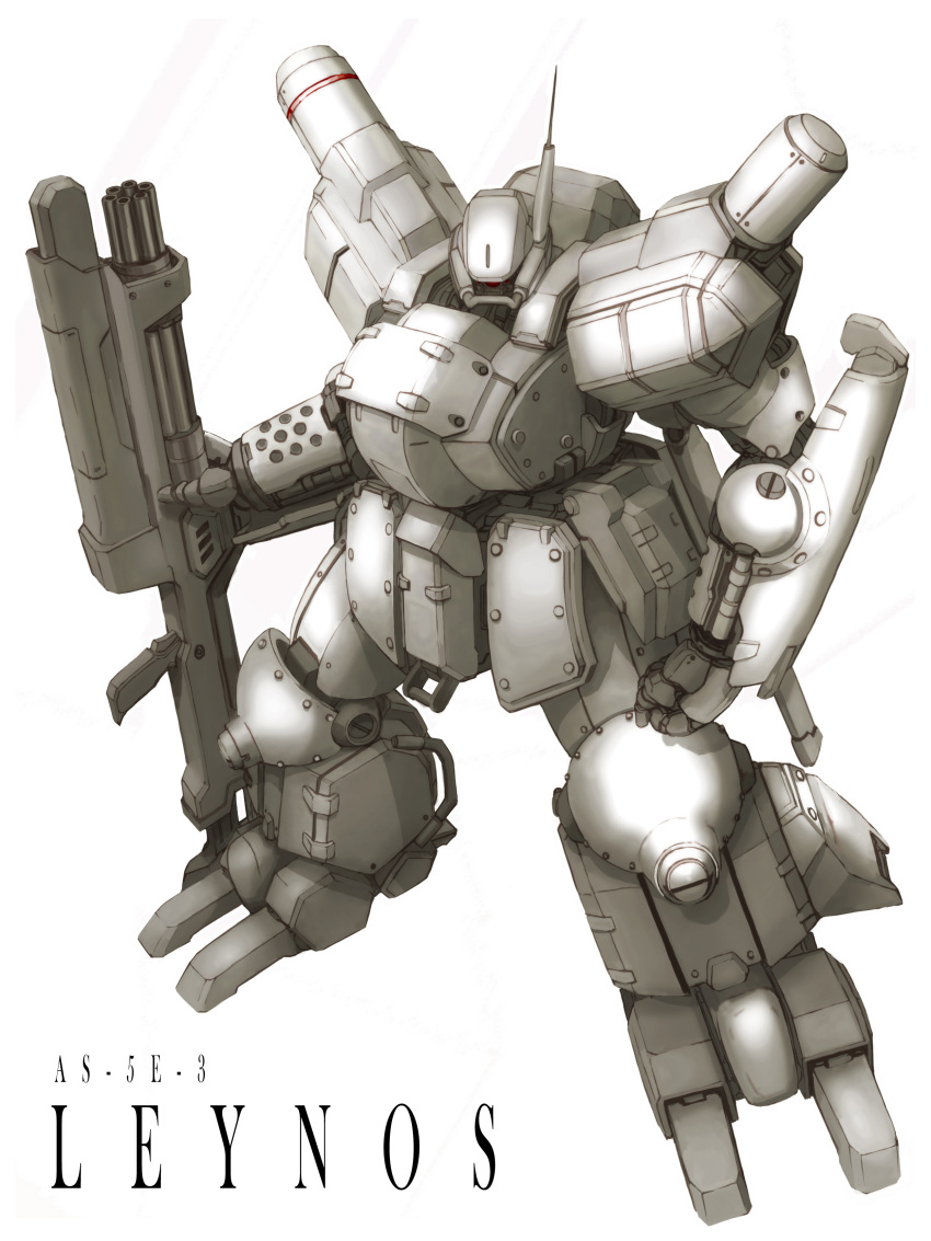 absurdres antennae assault_rifle assault_suit_leynos assault_suits_series commentary_request gatling_gun gun highres leynos mecha rifle science_fiction solo valmanwe weapon