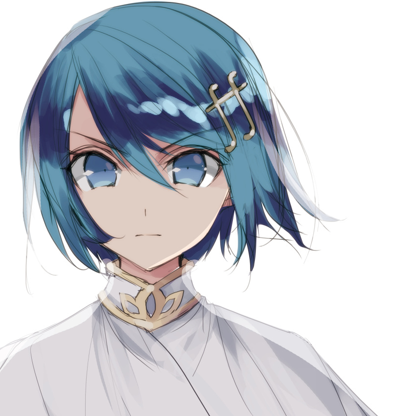 1girl absurdres bangs blue_eyes blue_hair closed_mouth commentary_request eyebrows_visible_through_hair hair_between_eyes hair_ornament hairpin highres mahou_shoujo_madoka_magica miki_sayaka misteor short_hair solo v-shaped_eyebrows white_background
