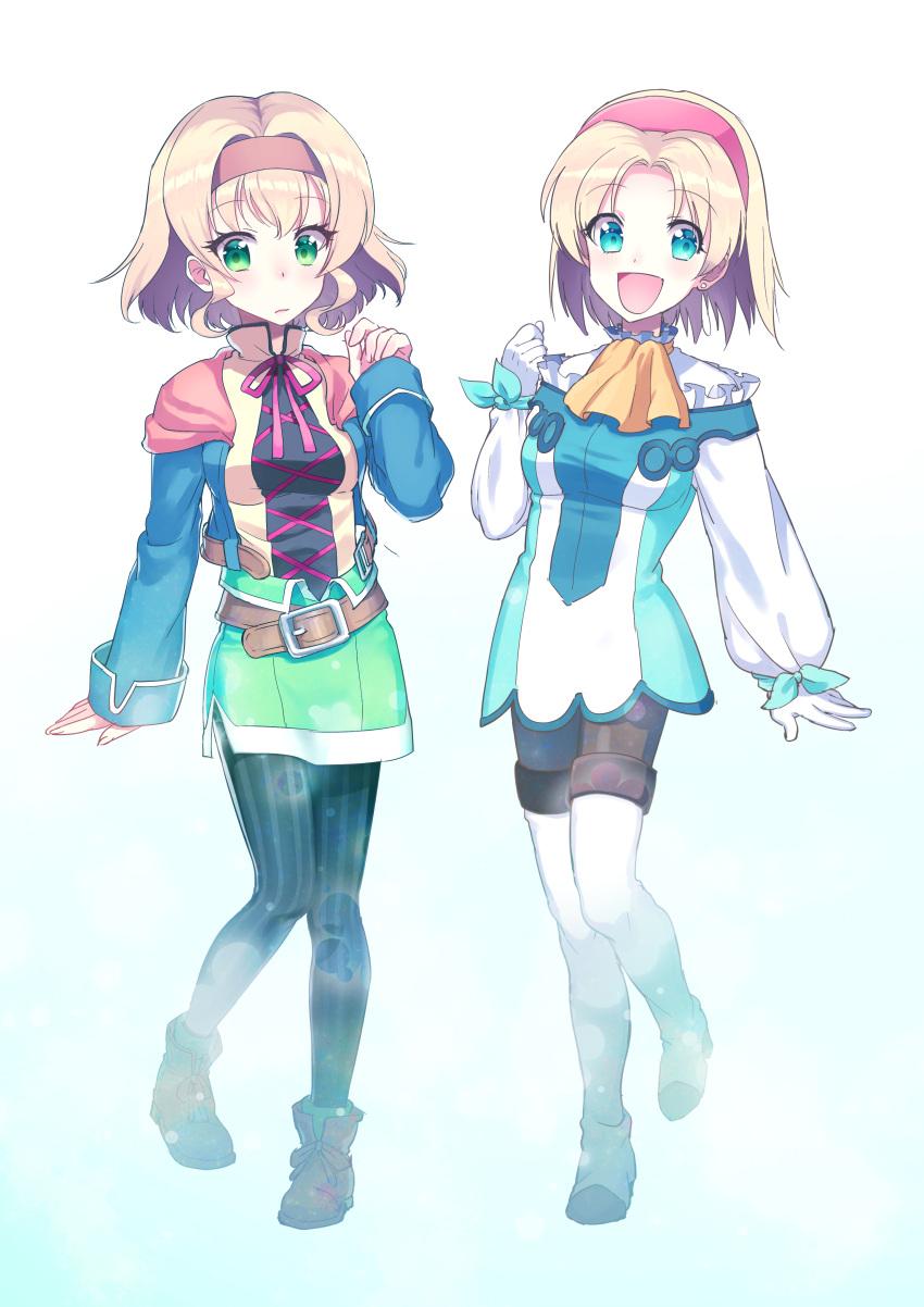 1girl absurdres alternate_costume blonde_hair breasts cecilia_lynne_adelhyde cosplay costume_switch crossover green_eyes highres natalia_luzu_kimlasca_lanvaldear open_mouth short_hair smile solo tales_of_(series) tales_of_the_abyss wild_arms wild_arms_1 yururi-ra