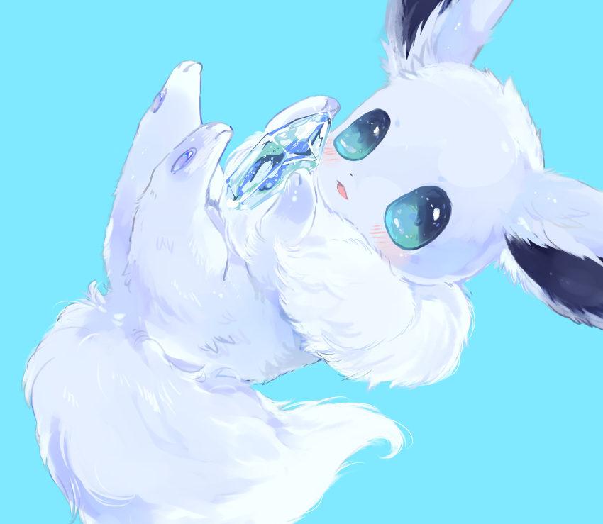 blue_background blue_eyes blush eevee fluffy hideko_(l33l3b) highres ice looking_at_viewer no_humans parted_lips pokemon pokemon_(creature) simple_background smile solo