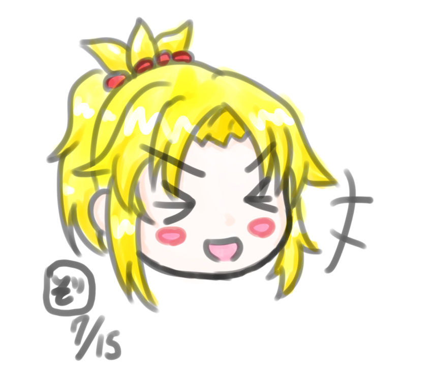 &gt;_&lt; 1girl blush chibi closed_eyes face fate/apocrypha fate_(series) laughing mordred_(fate) mordred_(fate)_(all) open_mouth pixiv simple_background solo sou_taaberuku