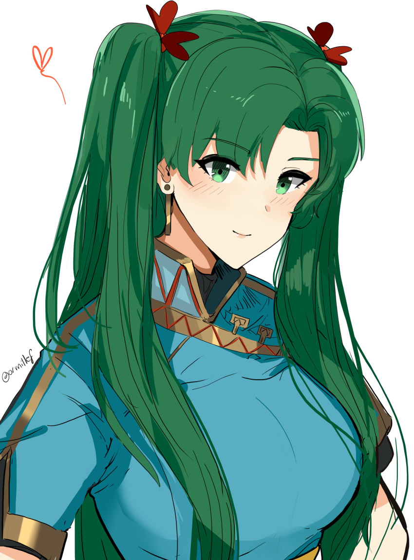 1girl absurdres alternate_hairstyle dotentity fire_emblem fire_emblem:_rekka_no_ken green_eyes green_hair highres long_hair looking_at_viewer lyndis_(fire_emblem) smile solo twintails_day