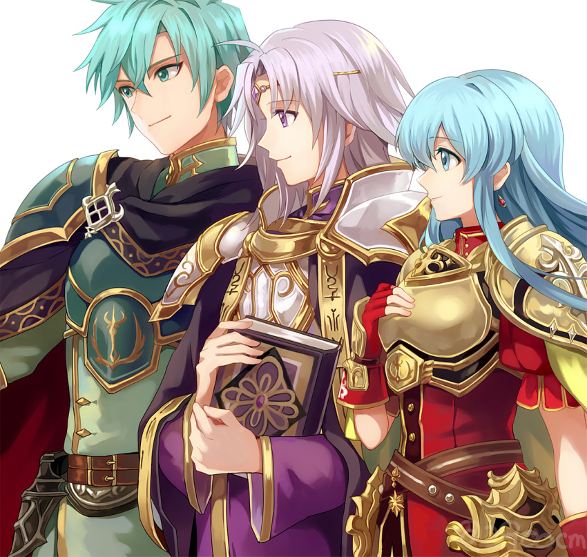 2900cm 2boys armor blue_hair brother_and_sister cape eirika ephraim fire_emblem fire_emblem:_seima_no_kouseki fire_emblem_heroes long_hair lyon_(fire_emblem) multiple_boys purple_cape purple_hair robe short_hair shoulder_armor siblings smile tassel violet_eyes