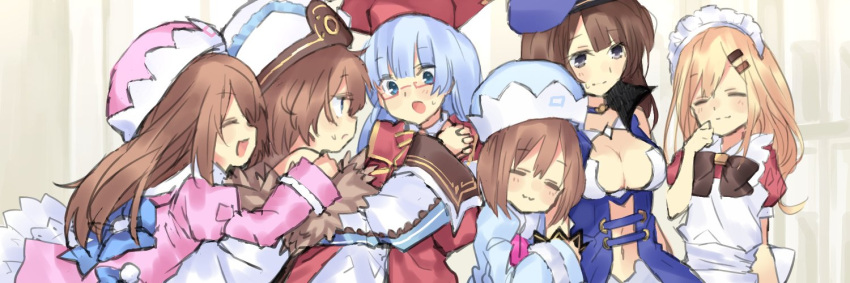 6+girls :d :o apron blanc blancpig_yryr blonde_hair blue_coat blue_dress blue_eyes blue_hair blue_hat blush breasts brown_hair c-sha cleavage closed_eyes commentary_request dress facing_another financier frown fur_trim glasses hair_ornament hairclip hand_holding hat hug hug_from_behind jacket leaning_on_person long_hair looking_at_another maid maid_apron maid_headdress medium_breasts multiple_girls navel navel_cutout neptune_(series) nishizawa_mina open_mouth pink_coat pink_hat ram_(choujigen_game_neptune) red_jacket rom_(choujigen_game_neptune) short_hair siblings sisters smile surprised twins wavy_mouth white_coat white_hat wide_sleeves