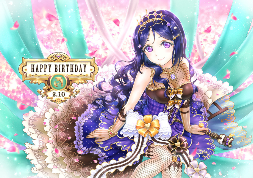 blue_hair dress long_hair matsuura_kanan purple_eyes