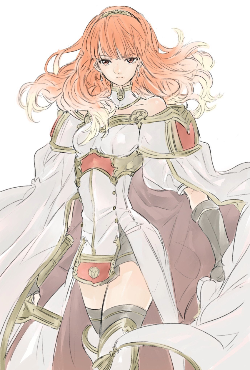 1girl armor artist_request cape celica_(fire_emblem) dress fire_emblem fire_emblem_echoes:_mou_hitori_no_eiyuuou gloves highres jewelry long_hair red_eyes redhead smile solo tiara