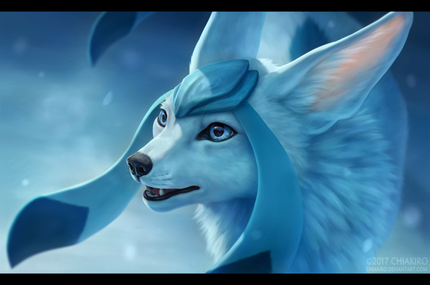 2017 blue blue_eyes chiakiro face glaceon looking_away no_humans pokemon pokemon_(creature) pokemon_(game) pokemon_dppt realistic signature watermark web_address