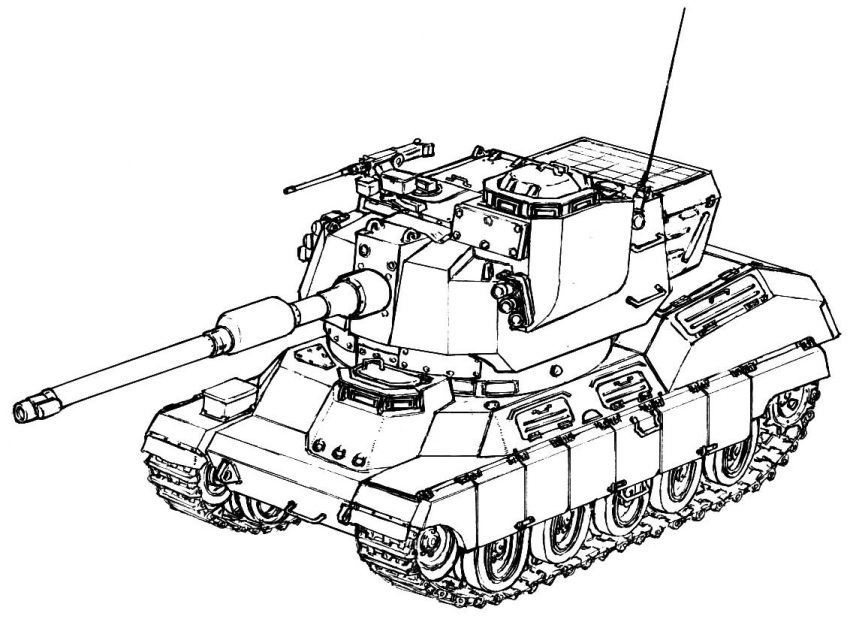 elephant_(pink_panzer) greyscale ground_vehicle gun machine_gun military military_vehicle monochrome motor_vehicle nantoka_fumihiko pink_panzer_~pink_no_zou~ tank weapon