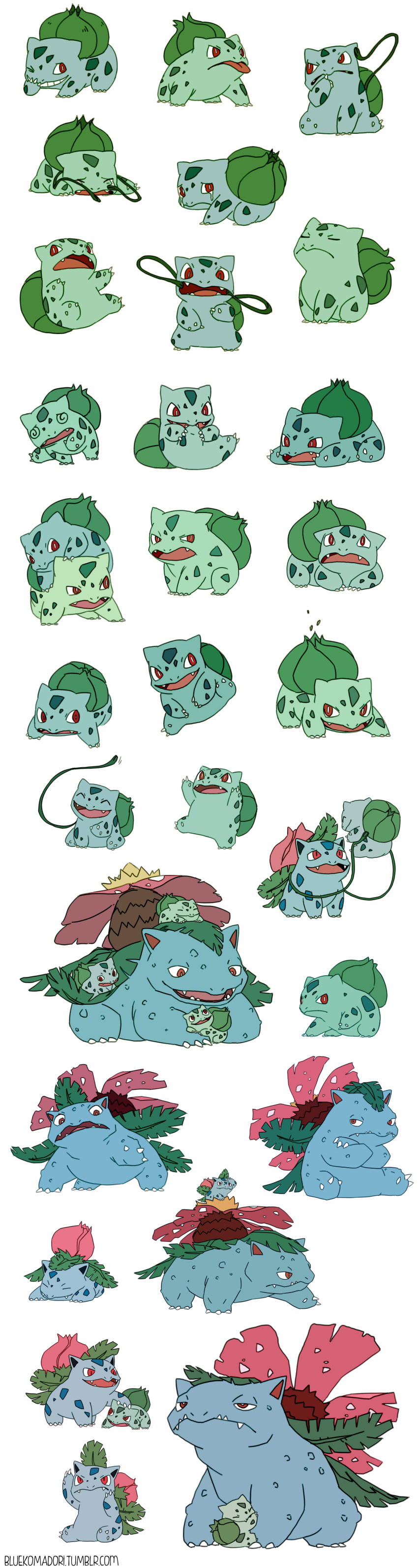 &gt;:d @_@ absurdres arms_up bluekomadori bulbasaur creature crossed_arms crying falling green_skin highres holding hug ivysaur looking_away looking_down looking_up lying on_head open_mouth plant pokemon pokemon_(creature) pokemon_(game) pokemon_rgby red_eyes scratching_head simple_background sitting sleeping standing tears thinking tongue tongue_out tree venusaur vines watermark web_address white_background