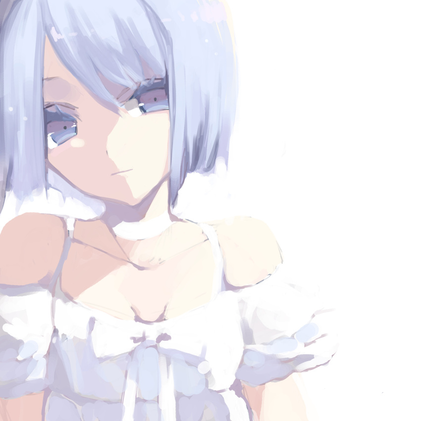 1girl absurdres bangs bare_shoulders blue_bow blue_dress blue_eyes blue_hair bow closed_mouth commentary_request dress hair_between_eyes highres looking_at_viewer mahou_shoujo_madoka_magica miki_sayaka misteor puffy_sleeves short_hair short_sleeves sketch solo white_background