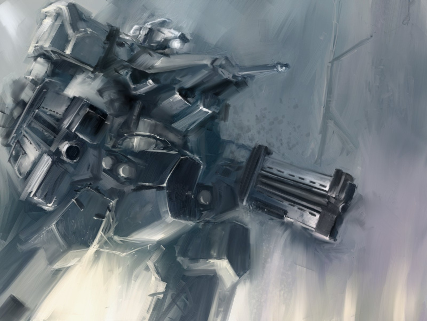 armored_core:_last_raven gun highres mecha monochrome mozuo sorcerer_(armored_core) weapon