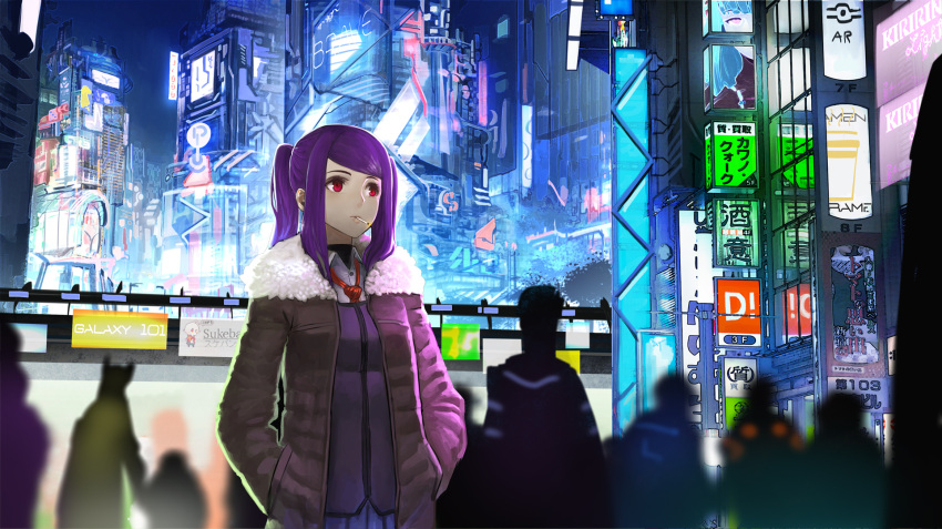 city coat cyberpunk ex-trident hands_in_pockets highres julianne_stingray ponytail sidelocks va-11_hall-a