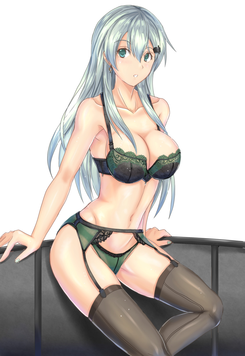 dress green_eyes green_hair long_hair suzuya_(kantai_collection)