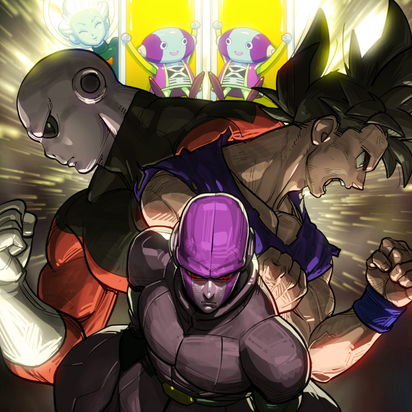 6+boys :d ^_^ arms_up black_eyes black_hair blue_skin character_request clenched_hands closed_eyes dragon_ball dragon_ball_super dragonball_z expressionless frown gloves happy highres hit_(dragon_ball) jiren looking_at_another looking_away multiple_boys open_mouth red_eyes serious shaded_face short_hair smile son_gokuu spiky_hair supobi throne white_hair wristband zen'ou_(dragon_ball)