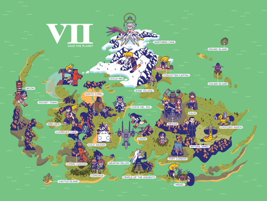 :&gt; absurdres aerith_gainsborough aircraft airship angel_wings barret_wallace beach_chair byronb cait_sith chibi chocobo cid_highwind city cloud_strife elena_(ff7) everyone final_fantasy final_fantasy_vii highres island lucrecia_crescent map marlene_wallace mountain ocean professor_houjou red_xiii reno rude sabotender sephiroth snow spiky_hair tifa_lockhart tseng vincent_valentine water wings world_map yuffie_kisaragi zack_fair