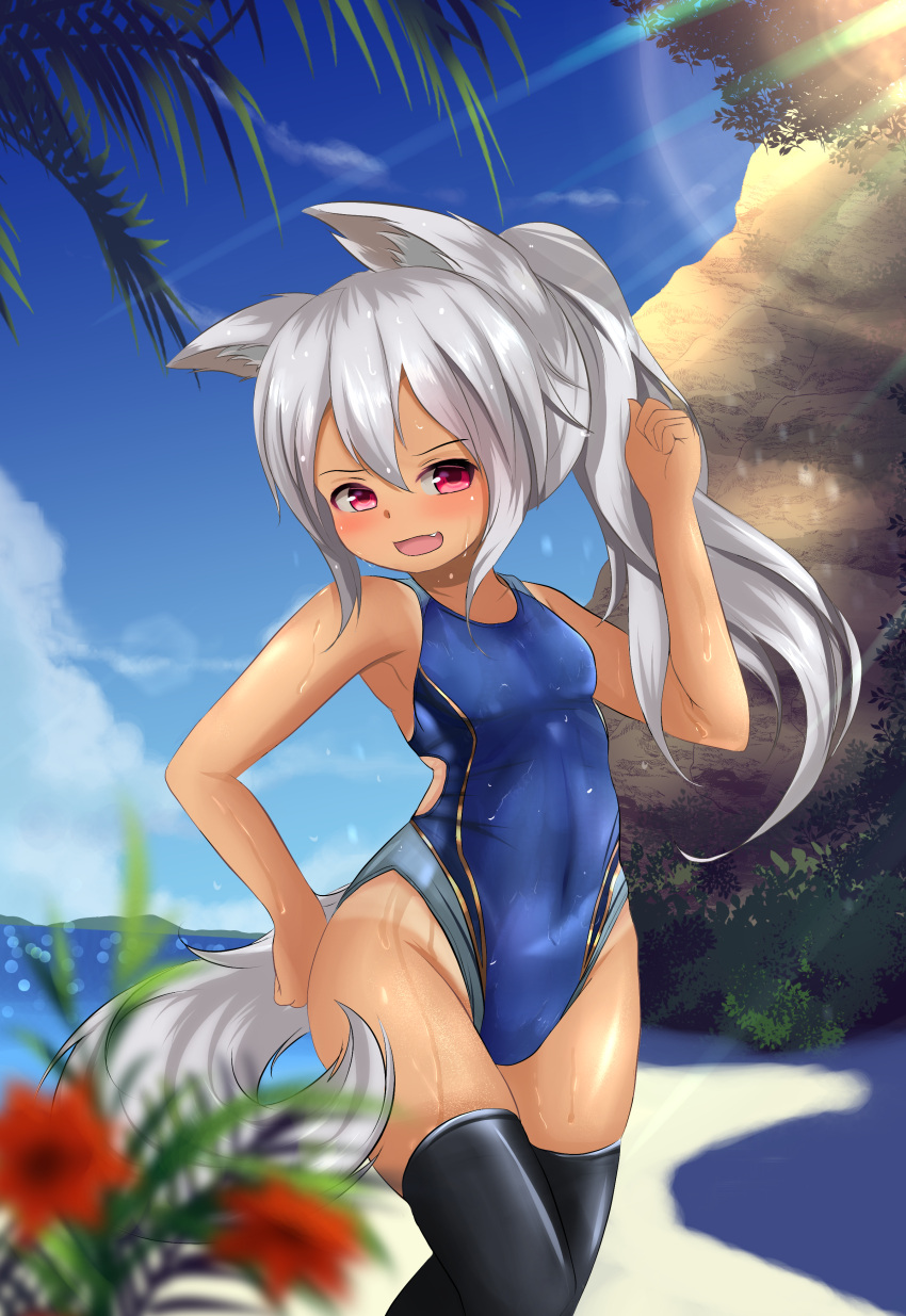 absurdres animal_ears competition_swimsuit highres hotel01 one-piece_swimsuit original swimsuit