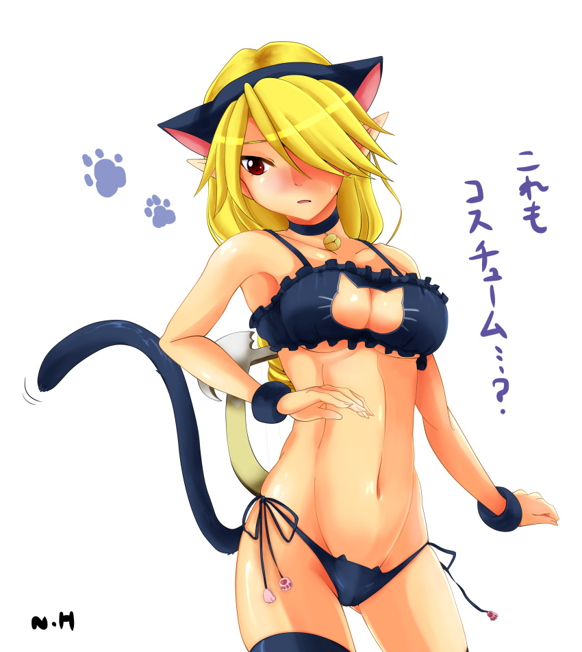 1girl absurdres animal_ears artist_request bell bell_choker black_bra black_panties blonde_hair bra breasts cat_cutout cat_ear_panties cat_ears cat_lingerie cat_tail choker cleavage_cutout dark_skin highres jingle_bell long_hair meme_attire navel panties pointy_ears red_eyes sheik side-tie_panties solo stomach supure3019 tail the_legend_of_zelda the_legend_of_zelda:_ocarina_of_time the_legend_of_zelda:_twilight_princess underwear underwear_only