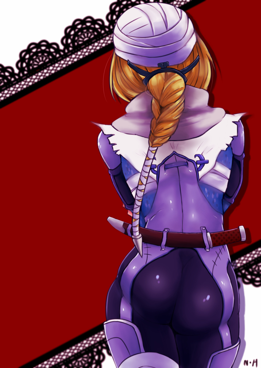 1girl absurdres artist_request ass blonde_hair bodysuit braid highres long_hair sheik solo super_smash_bros. surcoat the_legend_of_zelda the_legend_of_zelda:_ocarina_of_time the_legend_of_zelda:_twilight_princess turban