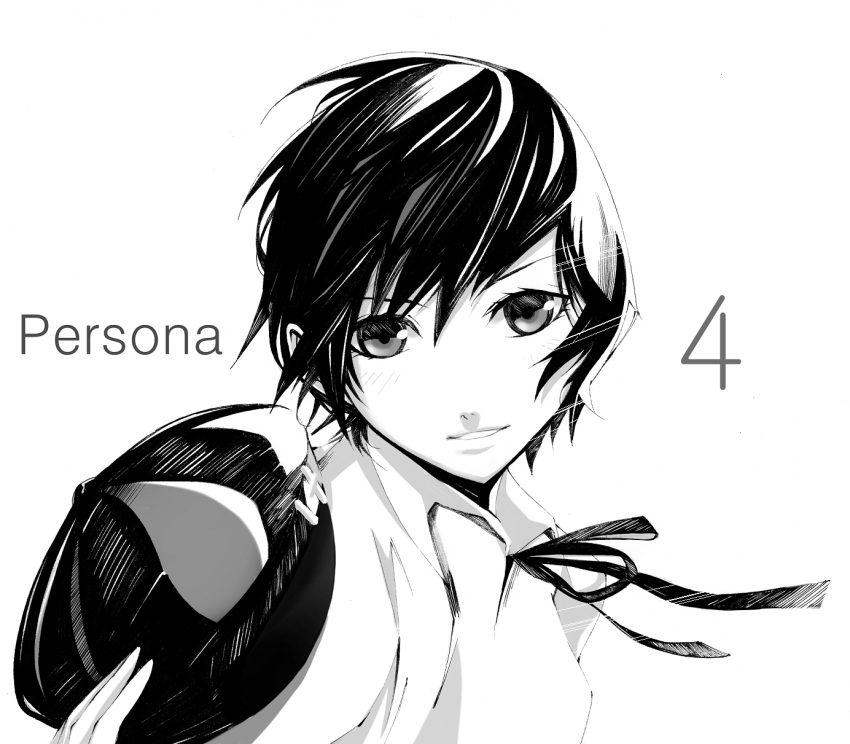 androgynous bad_id cabbie_hat hat highres monochrome persona persona_4 reverse_trap shirogane_naoto short_hair solo tate_(donnguriumai) tate_(pixiv126212)