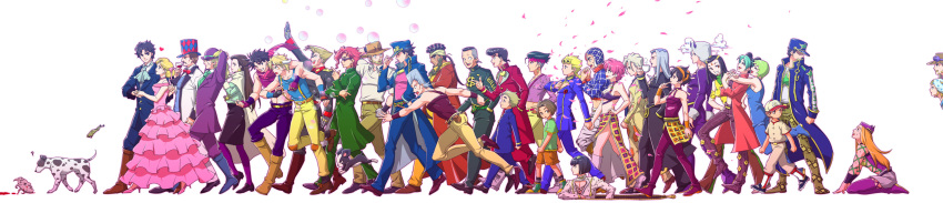 blood bruno_bucciarati bubble caesar_anthonio_zeppeli cyborg danny_(jojo's_bizarre_adventure) danny_(jojo) dog emporio_alnino erina_pendleton everyone foo_fighters frog fugo_pannacotta giorno_giovanna guido_mista gyro_zeppeli heart hermes_costello higashikata_josuke higashikata_jousuke highres hirose_koichi hirose_kouichi iggy_(jojo) jean_pierre_polnareff johnny_joestar jojo's_bizarre_adventure jojo_no_kimyou_na_bouken jonathan_joestar joseph_joestar joseph_joestar_(young) kakyoin_noriaki kakyouin_noriaki kawajiri_hayato kishibe_rohan kujo_jolyne kujo_jotaro kuujou_jolyne kuujou_joutarou leone_abbachio lisa_lisa long_image mask mohammed_avdol narancia_ghirga narciso_anasui nijimura_okuyasu pannacotta_fugo pantyhose robert_eo_speedwagon rudolph_von_stroheim stand_(jojo) steel_ball_run stone_mask_(jojo) tetsukuzu_tetsuko time_paradox trish_una weather_report wide_image will_anthonio_zeppeli