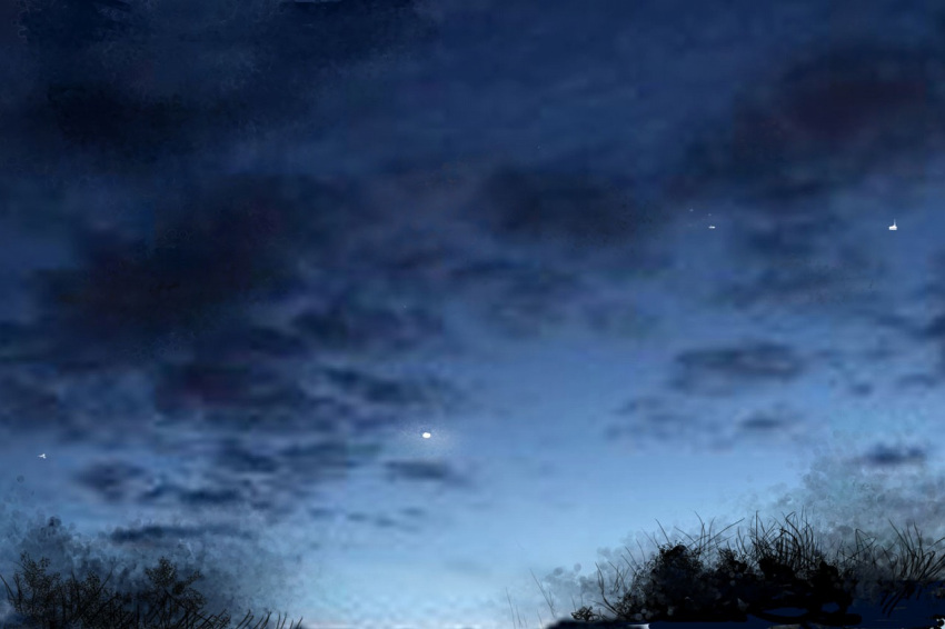 clouds cloudy_sky commentary commentary_request dark_clouds grass landscape night night_sky no_humans original orivia scenery sky traditional_media