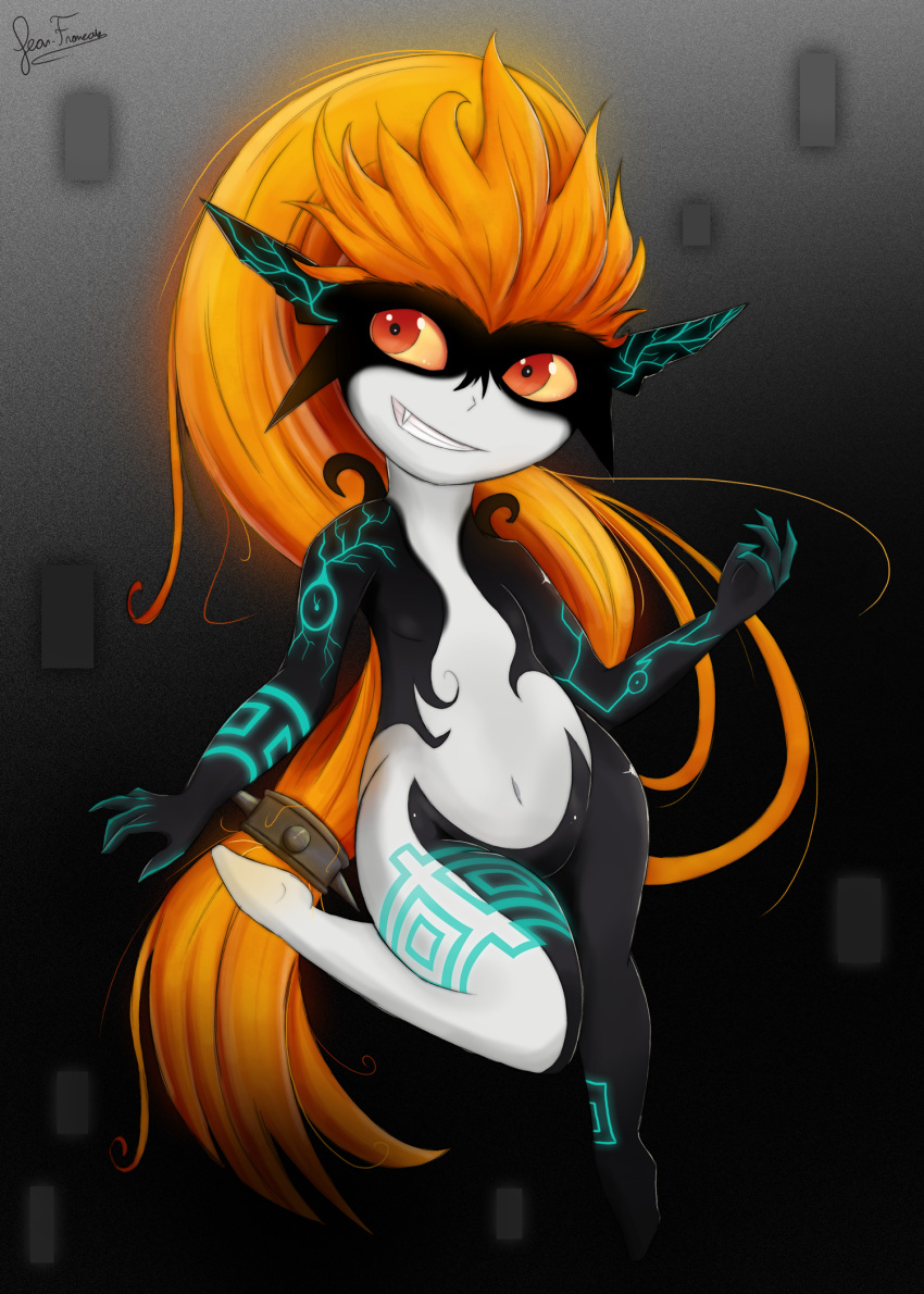 1girl black_background bugplayer highres imp long_hair midna orange_eyes orange_hair smirk solo the_legend_of_zelda the_legend_of_zelda:_twilight_princess