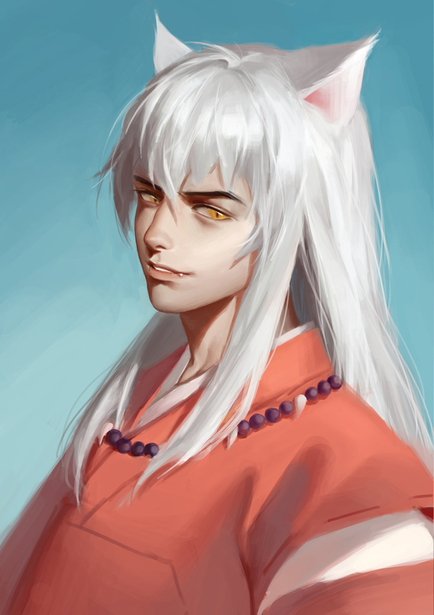 1boy animal_ears dabul dog_ears highres inuyasha inuyasha_(character) long_hair solo upper_body very_long_hair white_hair yellow_eyes