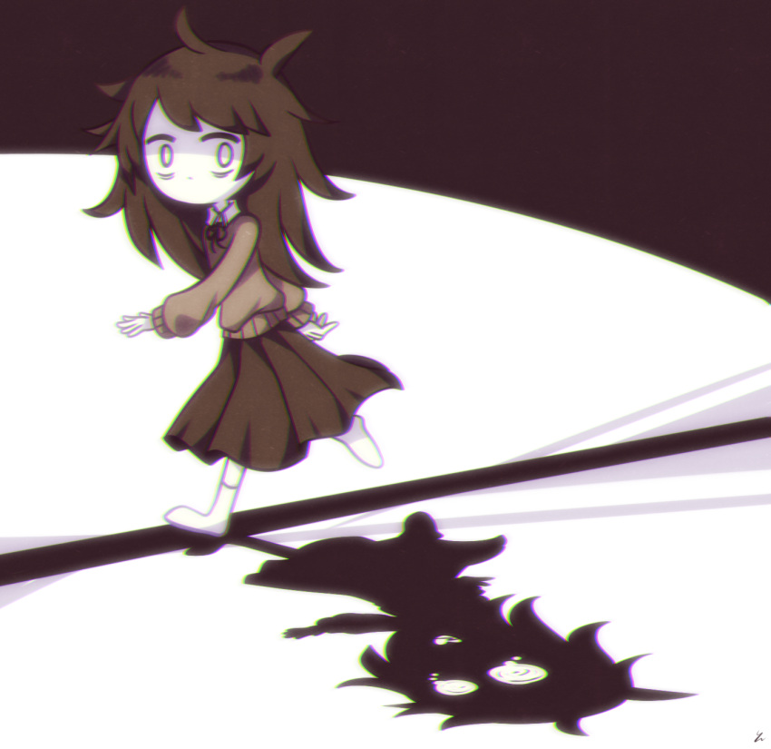 1girl bags_under_eyes brown_hair care chromatic_aberration crying different_shadow highres messy_hair muted_color no_mouth pale_skin petscop running tears wide-eyed yatsunote