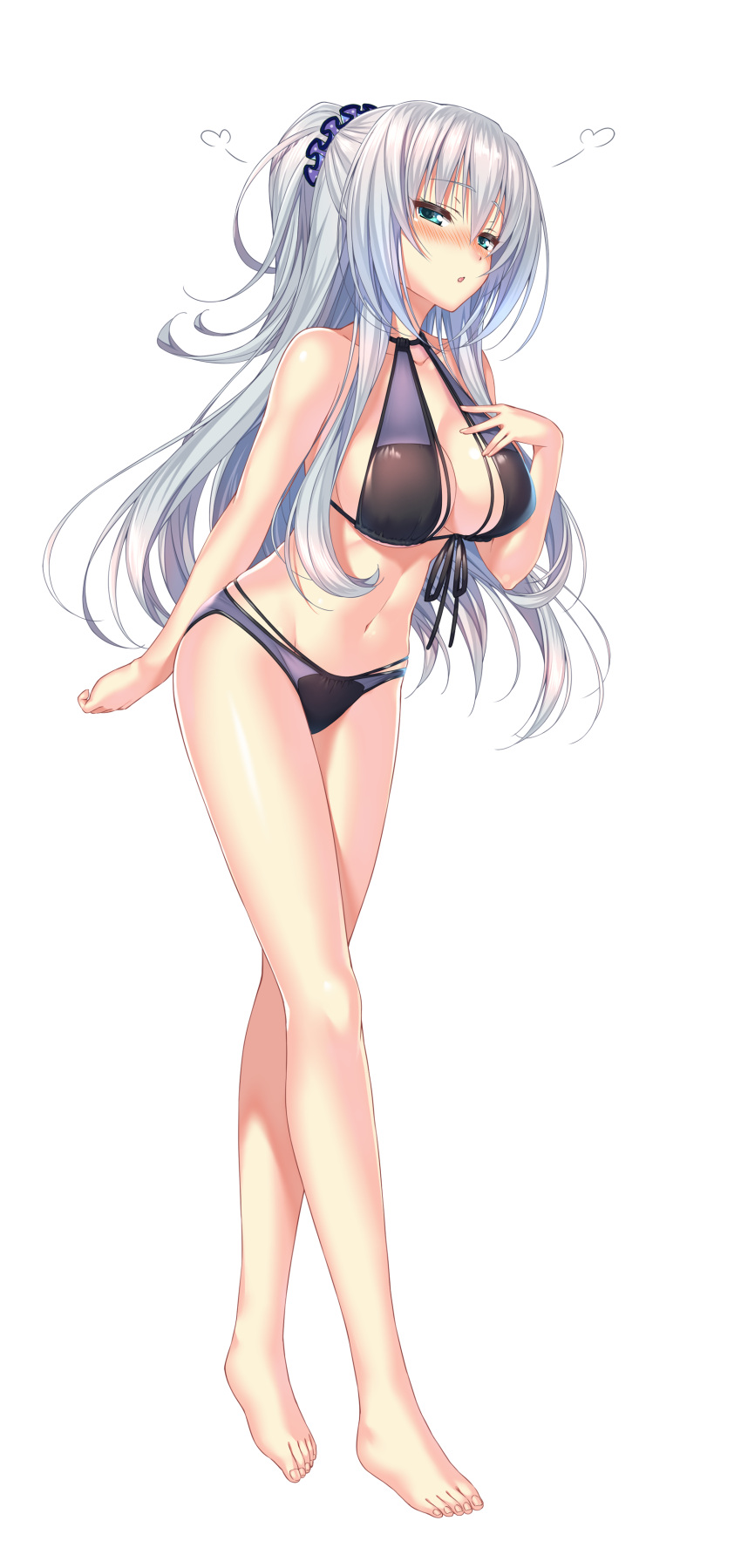 1girl absurdres amakano_~second_season~ aqua_eyes barefoot bikini blush breasts full_body highres large_breasts long_hair navel nose_blush official_art piromizu solo suzurikawa_euphrasie_ruika swimsuit transparent_background white_hair