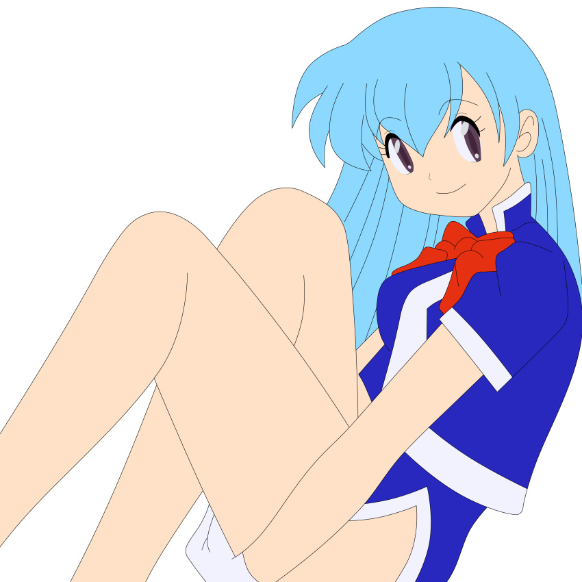 1girl aqua_hair gloves highres legs long_hair miniskirt photoshop purple_eyes skirt solo stewardess tenjouin_katsura thighs vector_trace yat_anshin_uchuu_ryokou