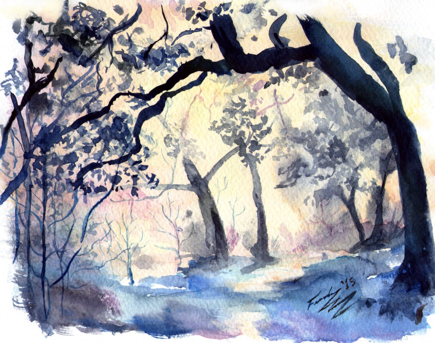 2015 adept-ex forest highres landscape nature no_humans original scenery snow traditional_media tree watercolor_(medium) winter