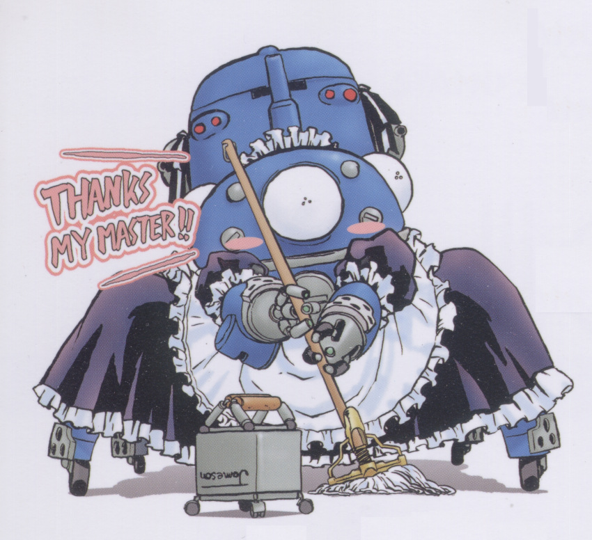 blush blush_stickers english engrish ghost_in_the_shell ghost_in_the_shell_stand_alone_complex highres jameson maid maid_headdress maid_outfit masamune_shirow mecha mop parody ranguage robot scan tachikoma