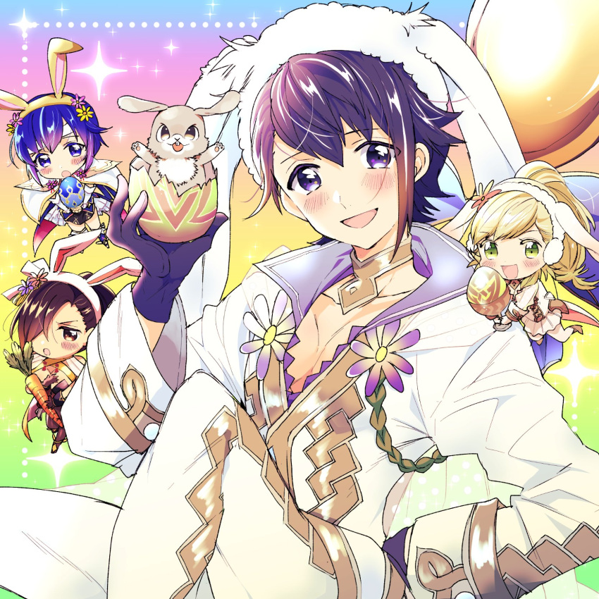 1boy alfonse_(fire_emblem) animal_ears artist_request blonde_hair blue_eyes blue_hair blush breasts brown_eyes brown_hair bunny_girl bunny_tail bunnysuit cape cleavage detached_collar earmuffs fake_animal_ears fire_emblem fire_emblem:_mystery_of_the_emblem fire_emblem_heroes fire_emblem_if gloves green_eyes hair_over_one_eye headband highres kagerou_(fire_emblem_if) katua large_breasts leotard long_hair male_focus multicolored_hair multiple_girls ninja open_mouth pantyhose pegasus_knight ponytail rabbit_ears scarf sharena short_hair simple_background smile strapless strapless_leotard tail thigh-highs very_long_hair
