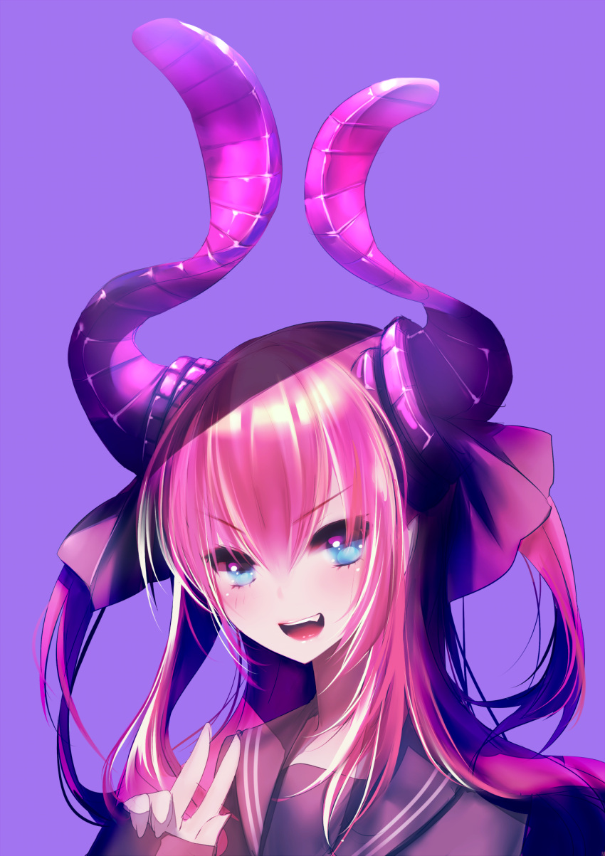 1girl blue_eyes commentary_request curled_horns dragon_girl dragon_horns elizabeth_bathory_(fate) elizabeth_bathory_(fate)_(all) fate/extra fate/extra_ccc fate/grand_order fate_(series) hair_between_eyes highres horns long_sleeves open_mouth pauldrons pink_hair pointy_ears rahato solo